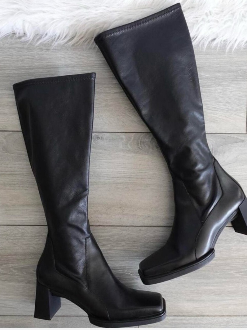 Vagabond Black Leather Over-the-Knee Block Heel Boots